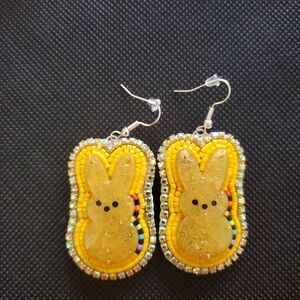 Handmade Beaded Yellow Peep Bunny Earrings I Made Myself